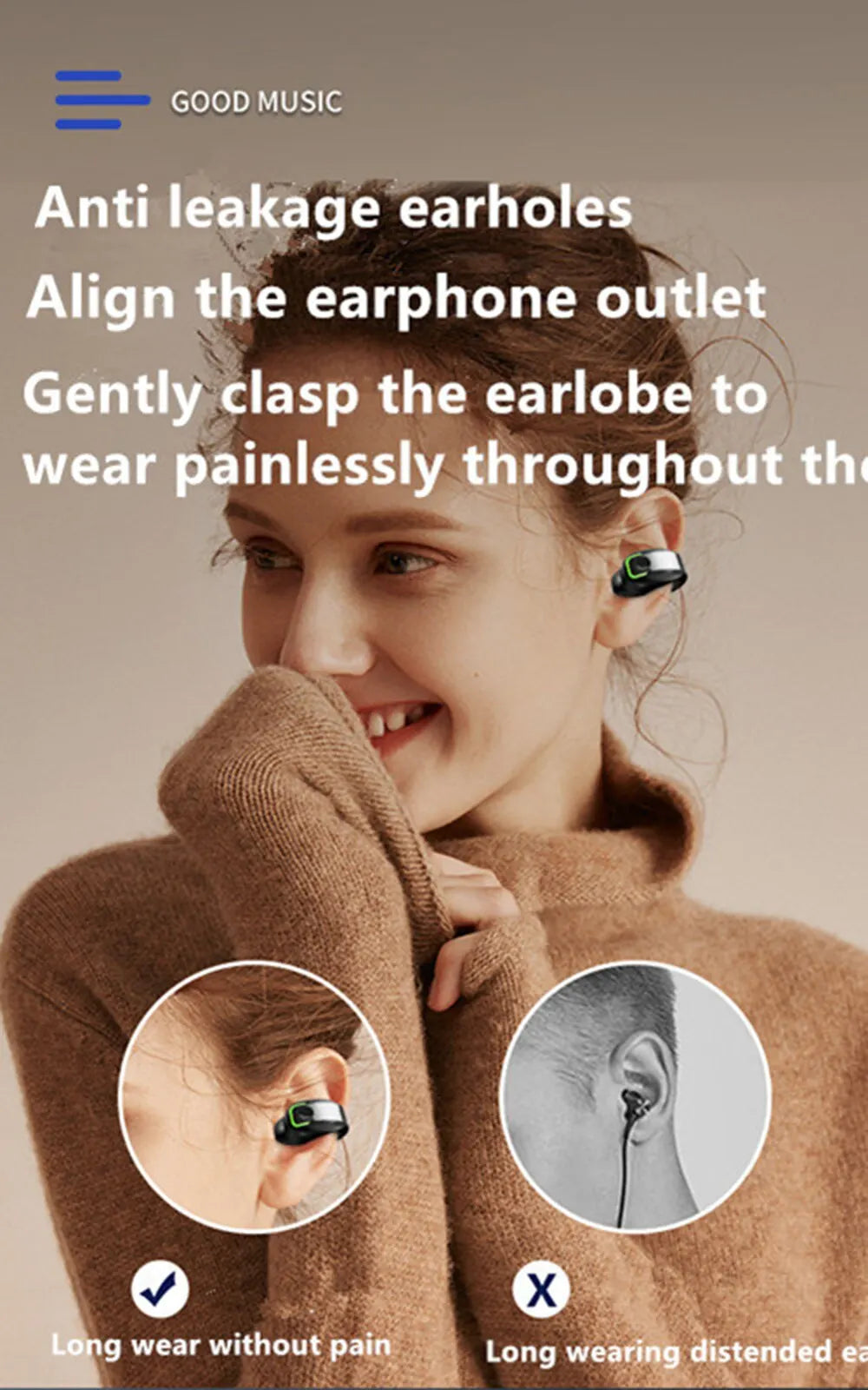 Fone de Ouvido Bluetooth 5.3 Esportivo, Resistente à Água